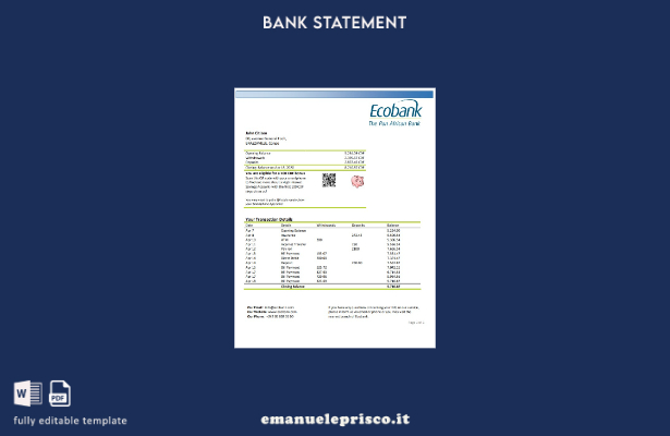 modello di parola di estratto conto bancario Congo Ecobank stile verificato